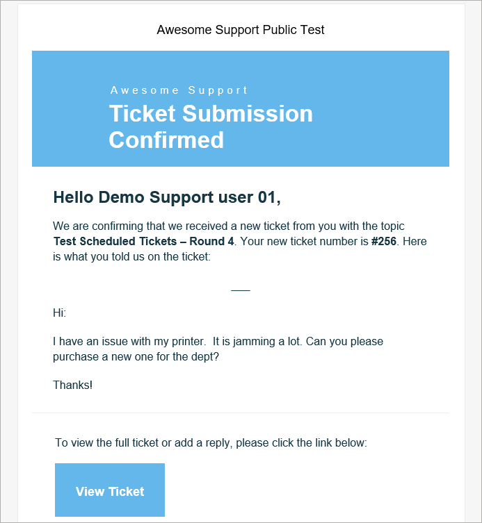 Support Ticket Email Template